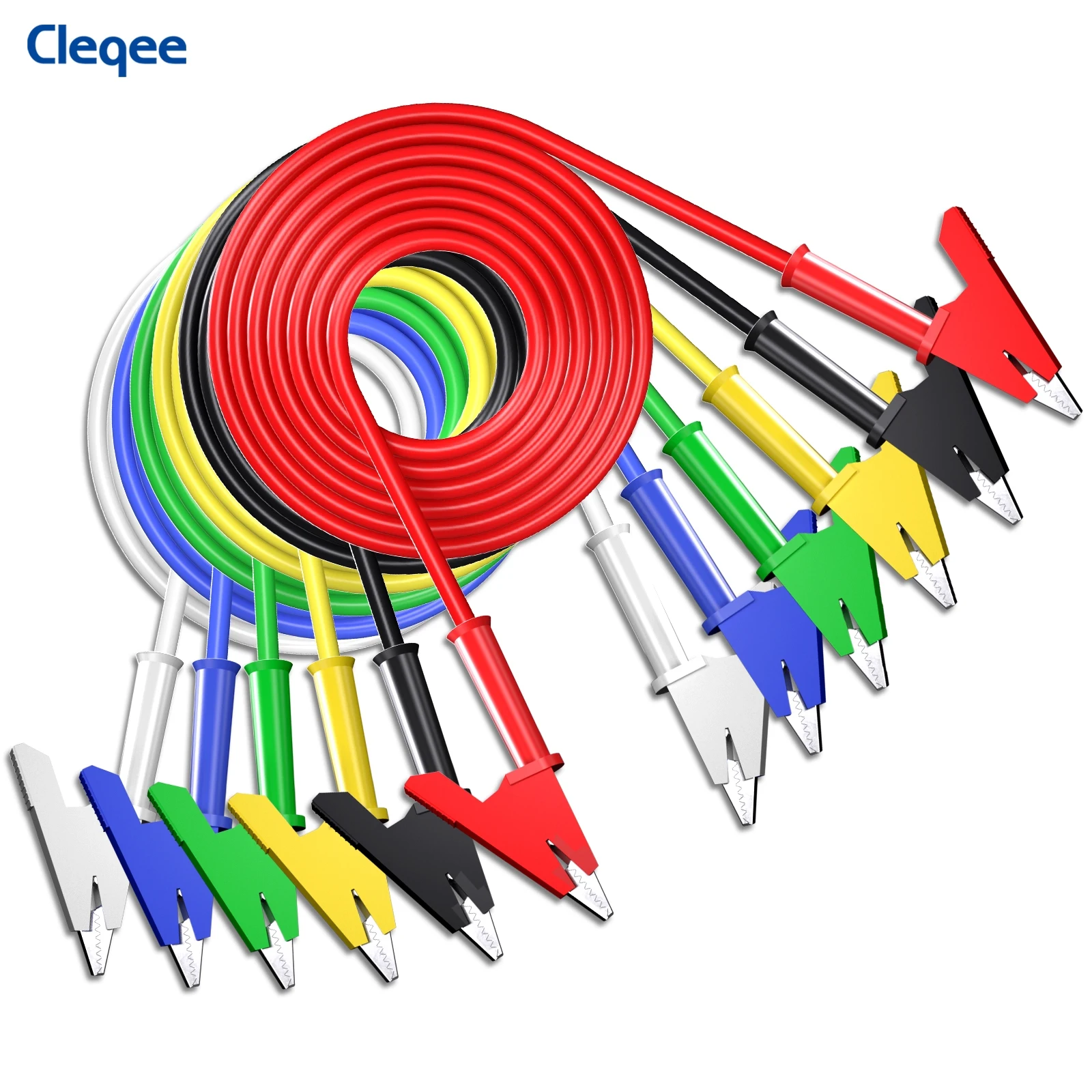 Cleqee P1024 6pcs Dual Alligator Clip Test Lead Crocodile Clamp Cable Wire 1M Multimeter Electronic Testing HAVC Tool