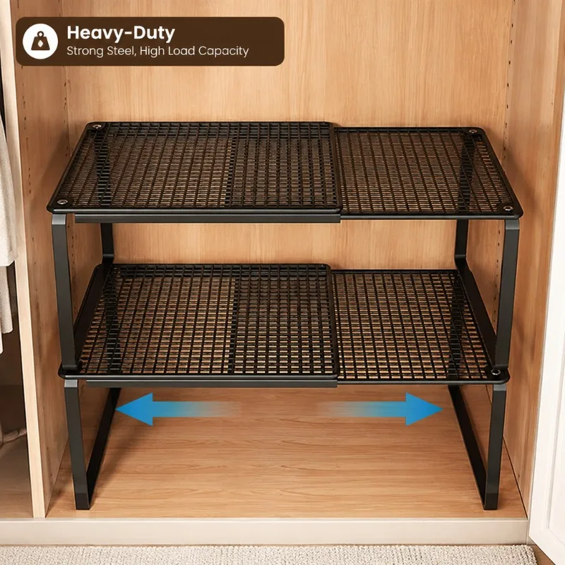 New Heavy Duty Height Adjustable Closet Shelf Organizer, Expandable Retractable Storage Rack Space Saving Cabinet Pantry Shelf