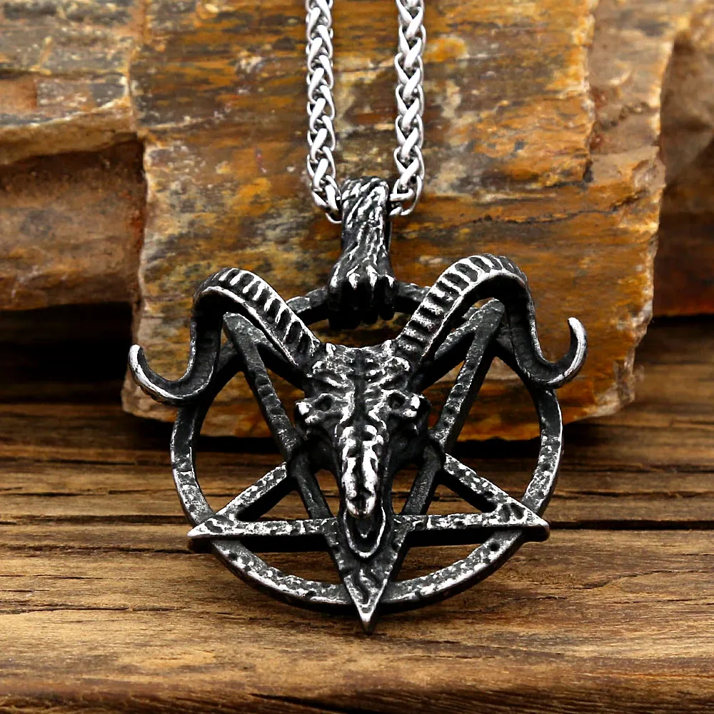 Retro Sheep Head Pentagram Stainless Steel Pendant Necklace Dark And Mystical Style Street Nightclub Outfit Mens Birthday Gift