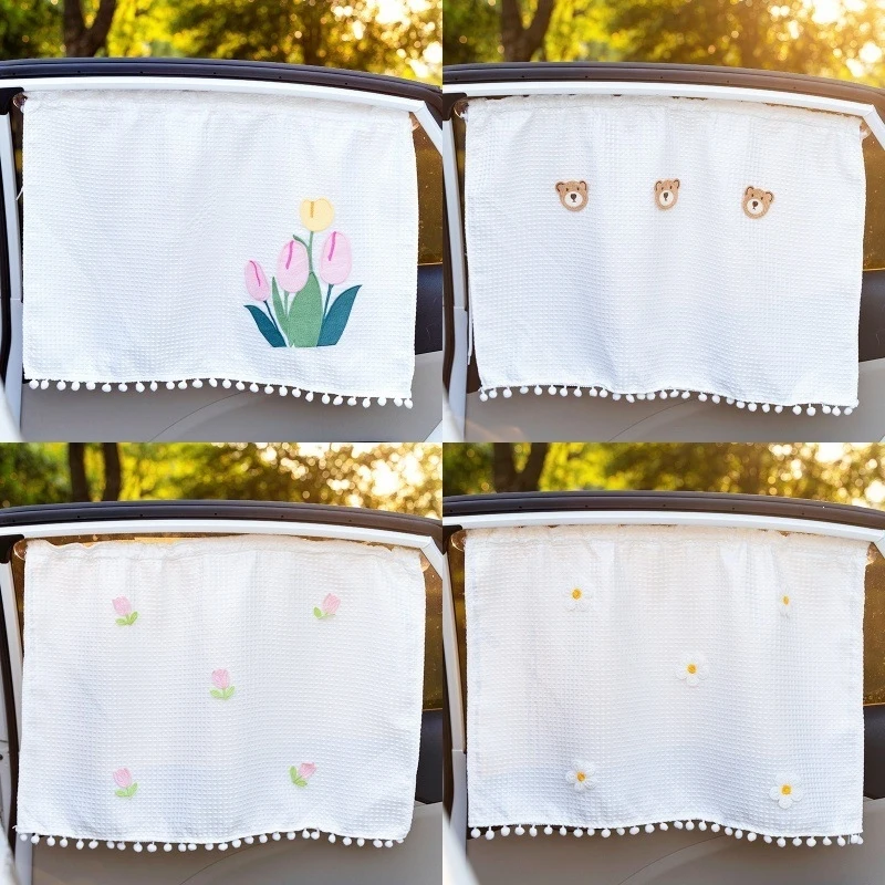 Cartoon Side Window Cover Suction Mount Light Block Heat Isolate Vehicle Side Curtain Young Passenger Use
