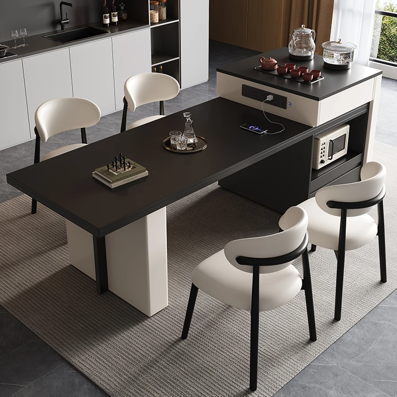Solid wood telescopic island platform, light luxury stone stone dining table and chair combination, minimalist home use