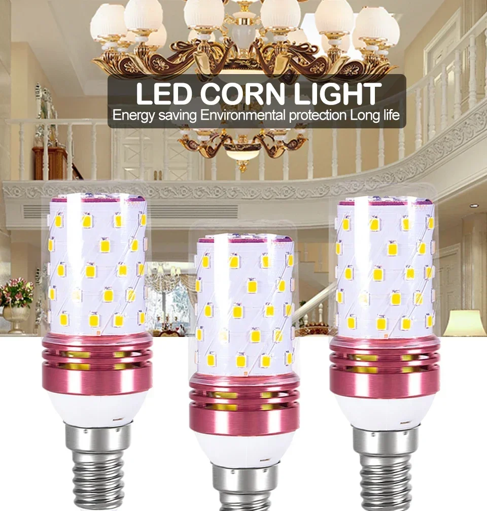 AC 85V-265V LED Corn Bulb Tri-color Light 16/12W E14 Chandelier Candle Light E27 Lamp SMD 2835 Warm White 3000K Cool White 6500K
