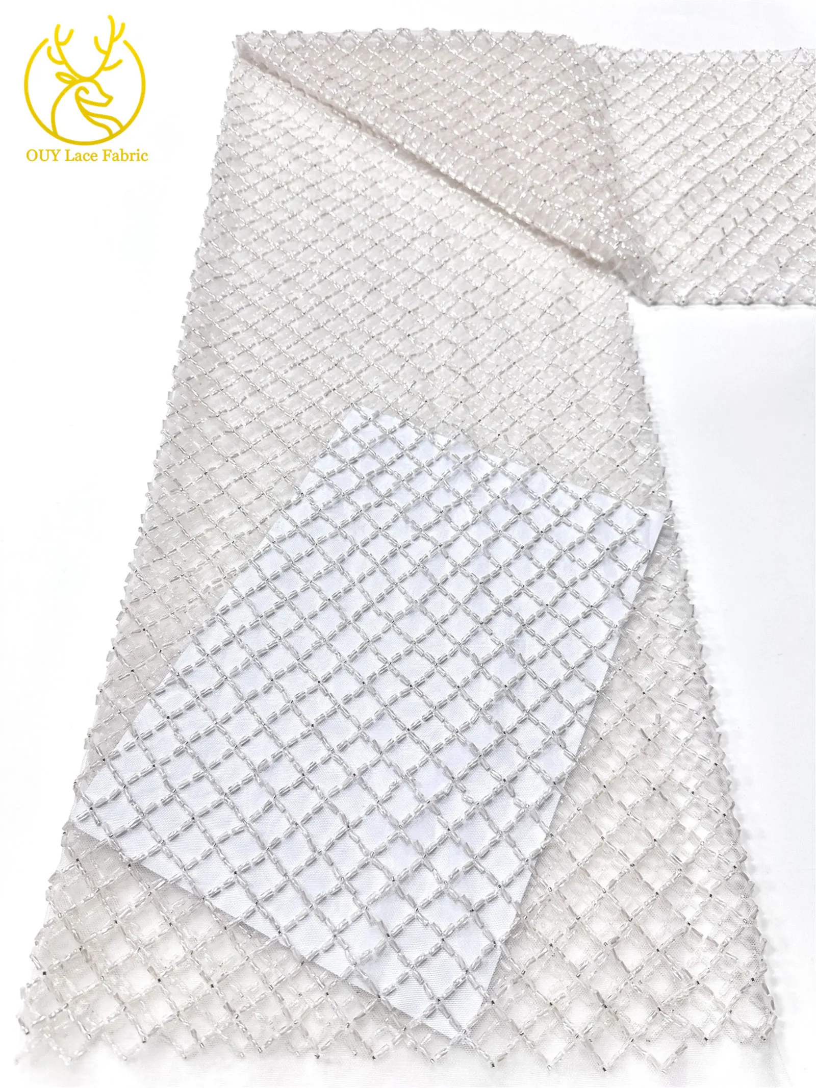 Luxuriöser französischer Perlenstickerei-Spitzenstoff 2026 – Französische Bugle-Perlen auf Mesh-Tüll-Spitze, nigerianisch, für Damen-Abendkleider, Nähmaterial, 5 Yards – Detail 13