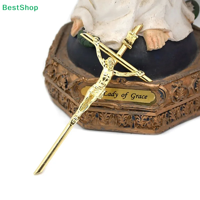 ★Gold Crucifix Wall Decor Handheld Metal Cross Blessing Sacred Crucifix Gift for Grandma Boys Baptism Gift 5.8*12cm