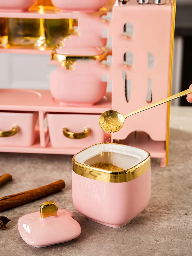 

Luxury Creative Seasoning Jar Ceramic Salt Sugar Container Oil Bottle Spice Jar Set Pot Knife Holder Salero Kitchen Tools DF50