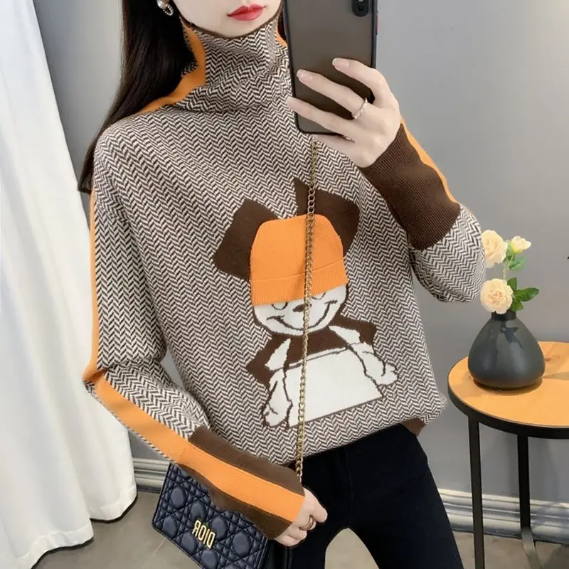 

Streetwear Cartoon Korean Contrasting Colors Spliced Zigzag Sweaters Three-dimensional Decoration Autumn Winter Knitted Jumpers