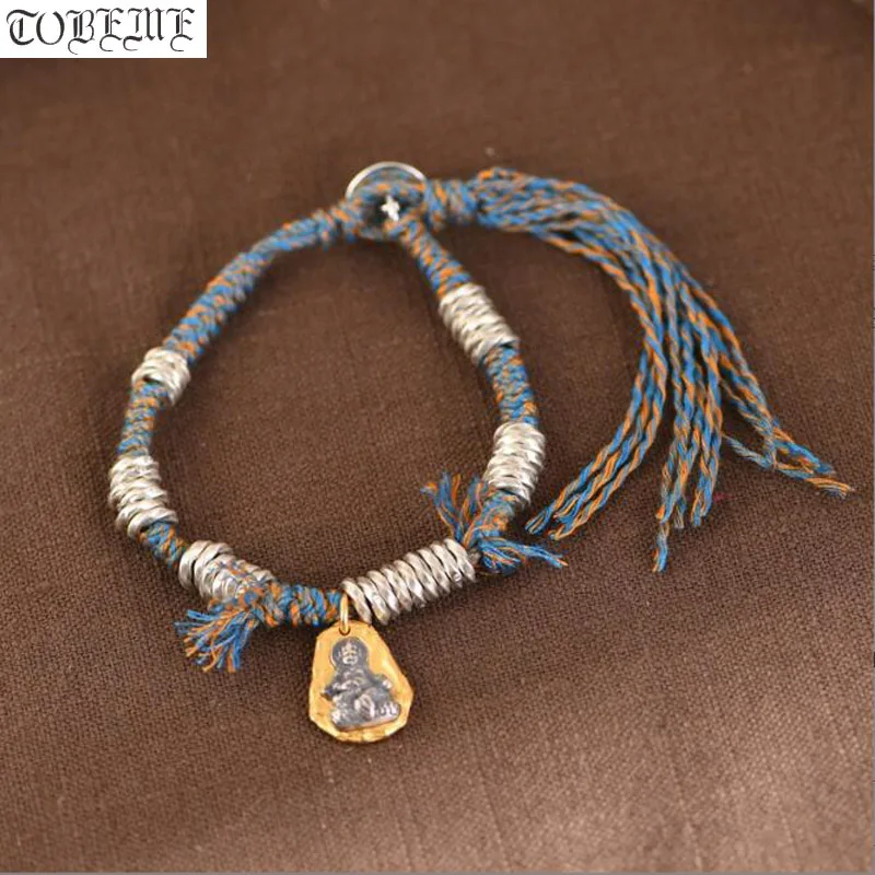 

Handmade made 925 Silver Buddha Amulet Braided Bracelet Pure Silver Good Luck Tibetan Bracelet