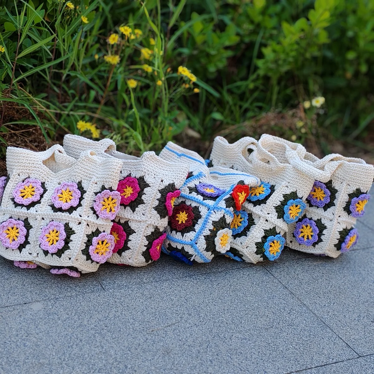 Handmade Crochet Flower Tote B - Crochet Market Bag 评论和价格