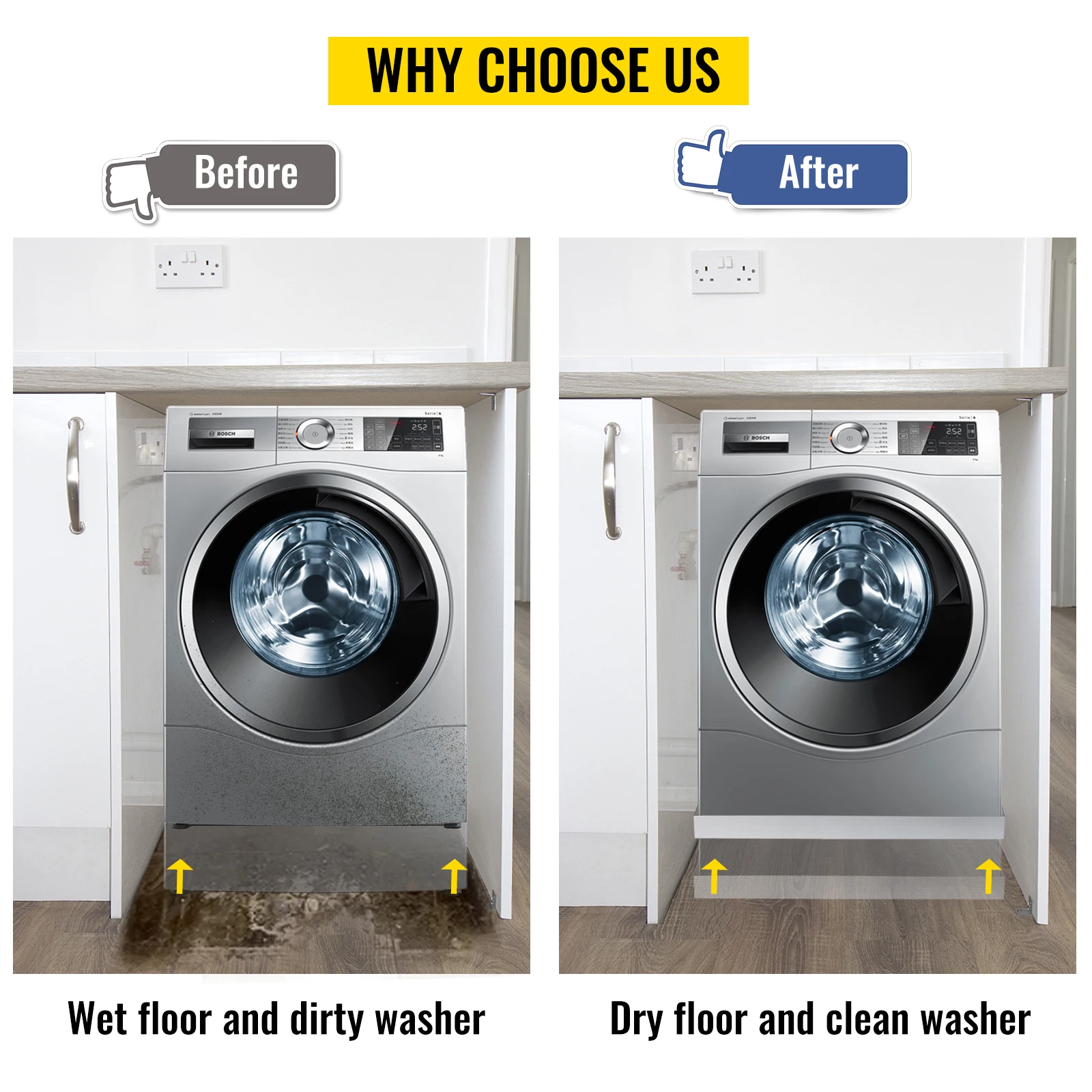 VEVOR Multi-Size Washing Machine Pan Stainless Steel Drip Drain Floor Overflow Catch With Welded Corners Drain Adapter Home Use