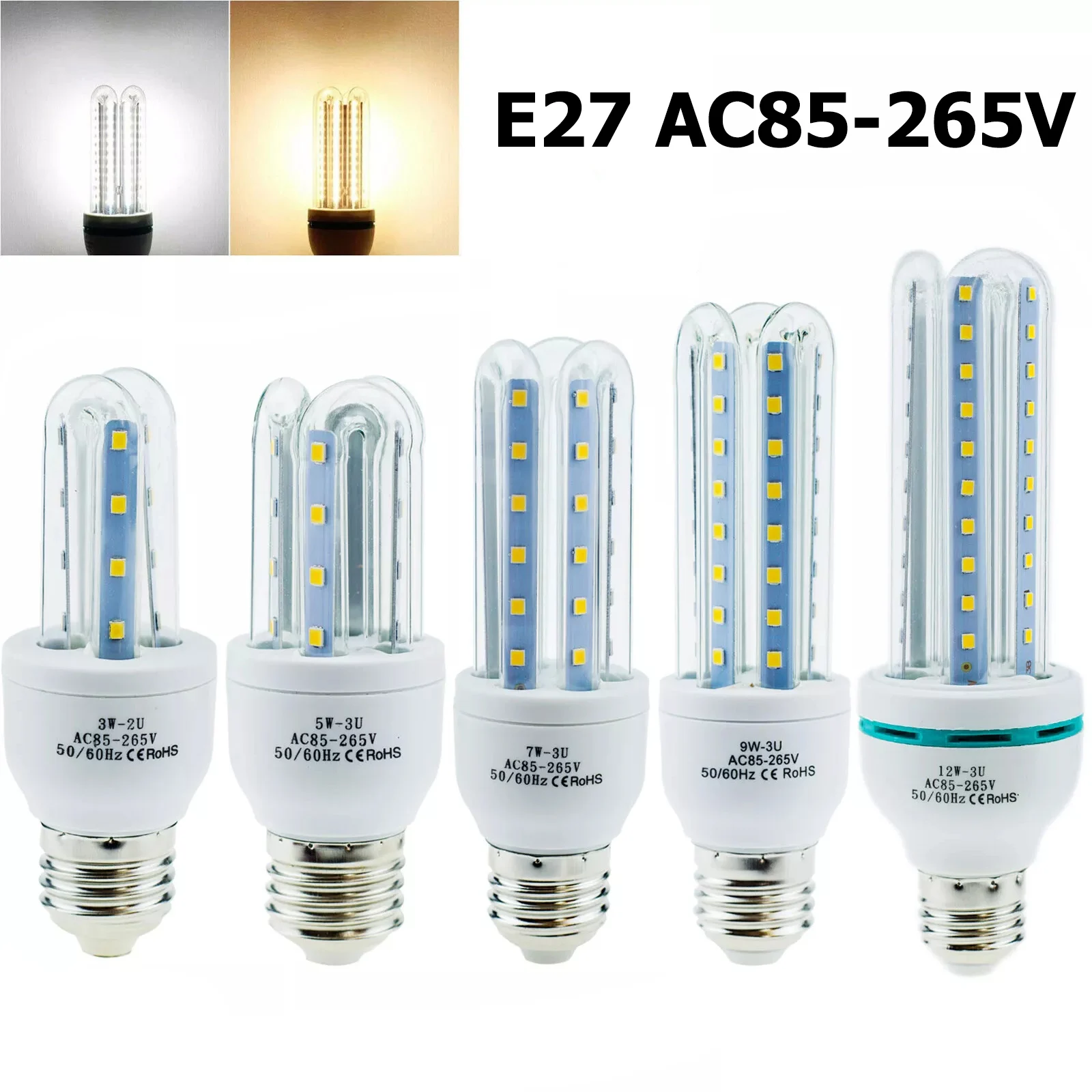 

LED Corn Light Bulb U Tube 220V Home Lamps 5W 3W SMD2835 Dimmable Pendant Lantern220V 360° Lighting White 6000K Warm 3000K Neon