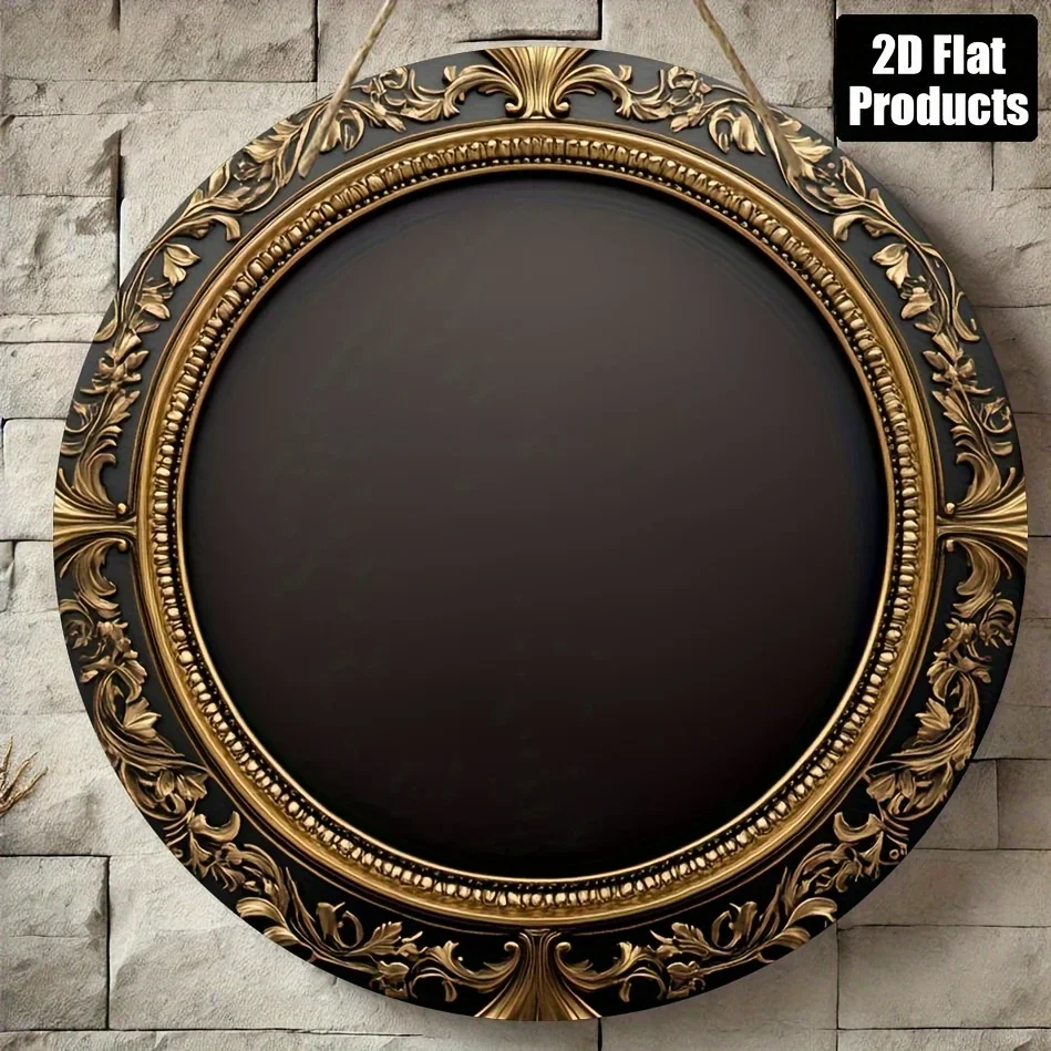 Placa decorativa de pared circular de madera, marco con estampado dorado, adecuada para el hogar, la oficina, caf, bar, 1 ud.