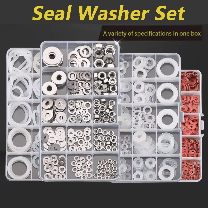 304/316 A2 Stainless Steel Flat Washers Set Nylon White/Black Meson  Metal Plain Washer Ring Gasket Assortment Kit 110~270Pcs