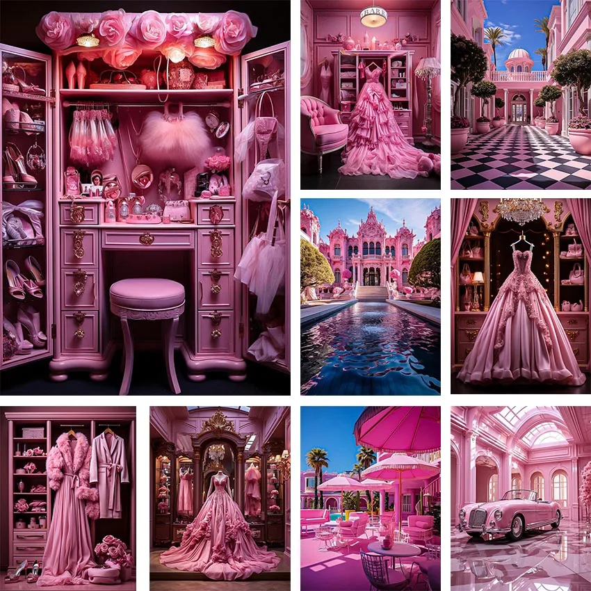 Mehofond Photography Background Pink Cloakroom Indoor Wardrobe Princess Girl Birthday Party Portrait Decor Backdrop Photo Studio