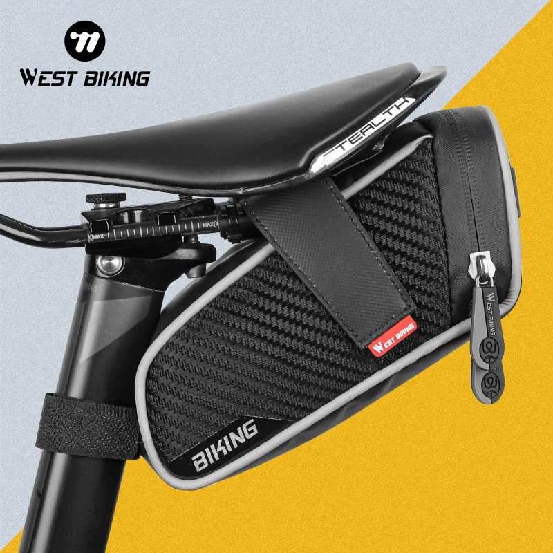 West Biking bicicleta impermeável Saddle Bag, Road Bike alforjes, Reflective Striped bicicleta Tool Holder, MTB Acessórios