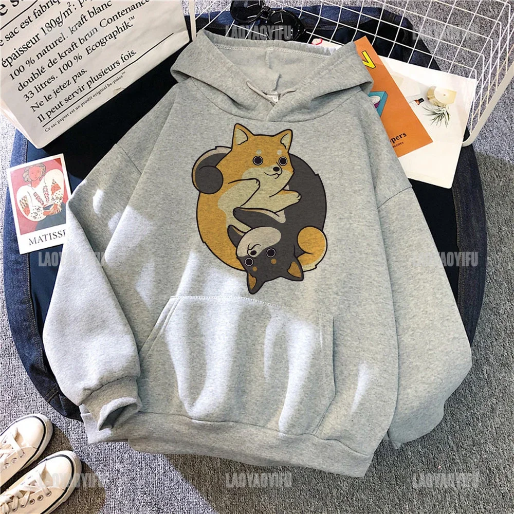 Lovely Tai Chi Form Akita Inu Women Hoodies Vintage Lying Flat Dog Anime Harajuku Pattern Men Clothes Korean Style Print Tops