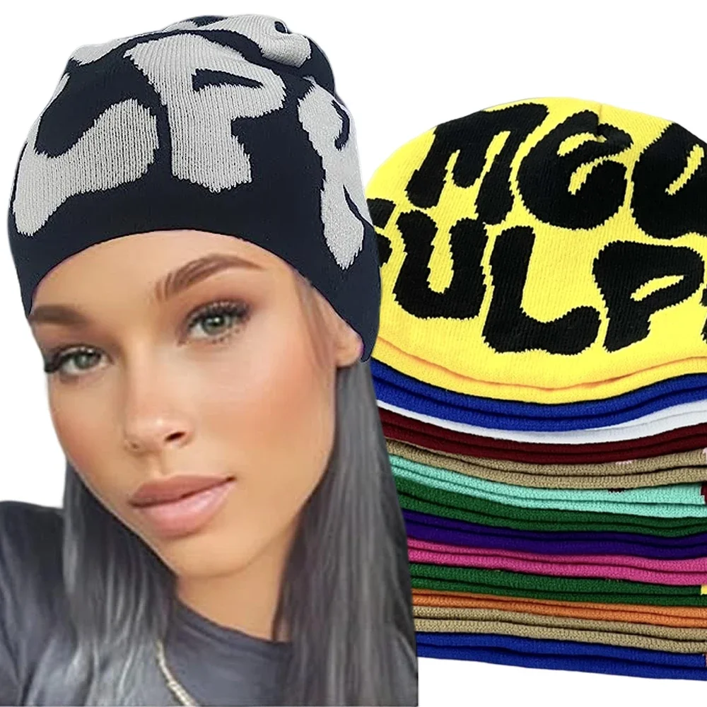 Y2K Knitting Beanies Hat Men Women Paragraph Quality Wool Cap Mea Culpa Warm Fashion Hundred Take Cold Cap for Women Hats