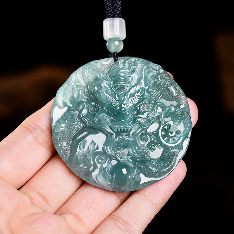 Natural Myanmar Jadeite Dragon Pendant Necklace Designer Fashion Real Jade Talismans Carved Amulet Accessories Gifts for Women