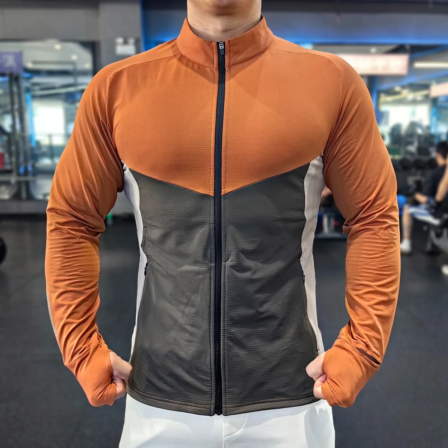Sports Jacket Men Autumn Outdoor Running Cycling Gym Fitness Training Elastic Quick-drying Breathable Long-sleeved Stand-up Top