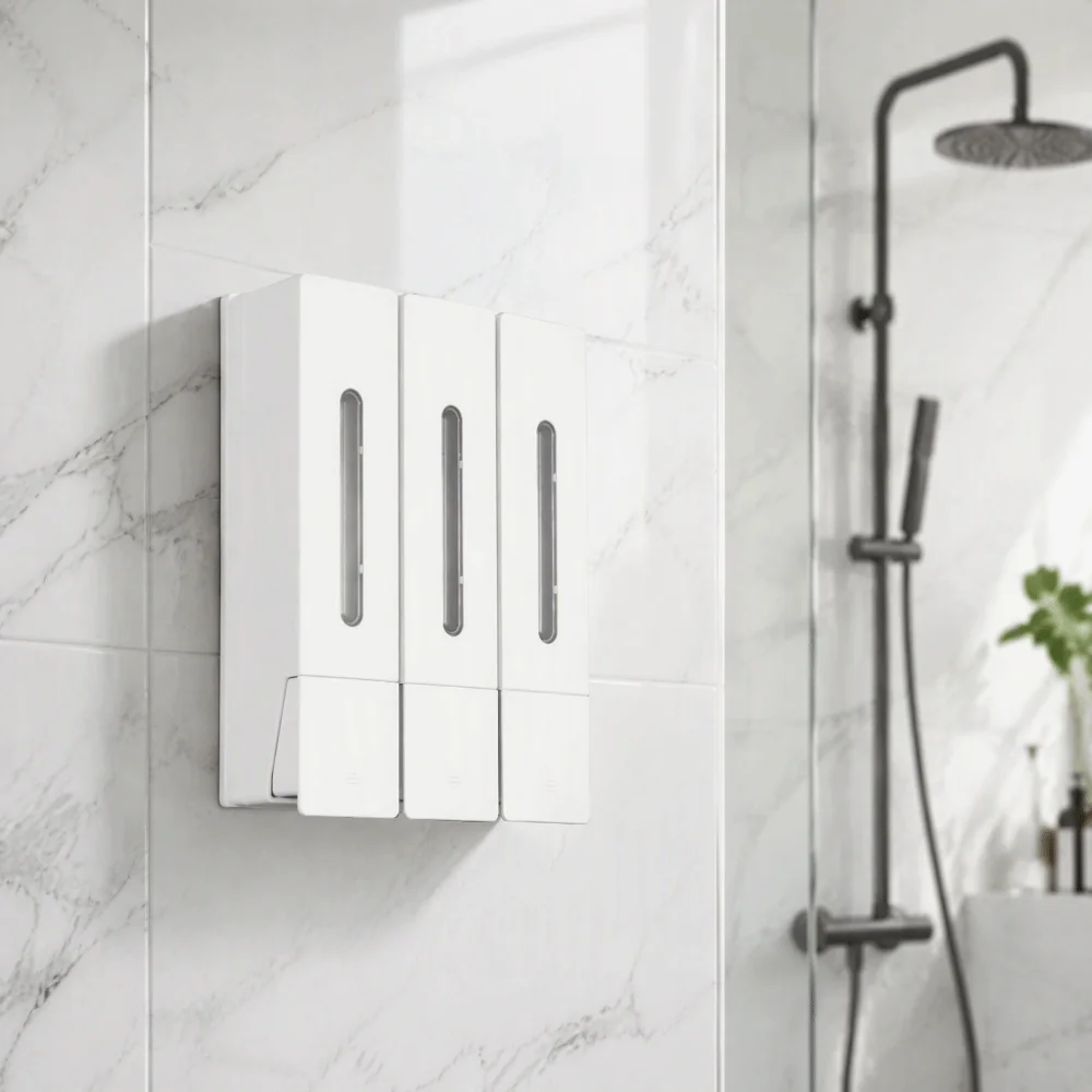 ABS Soap Dispenser White Black Grey Wall Mounted Design Shower Soap Dispenser 1200ml Capacity 3 Chamber Structure