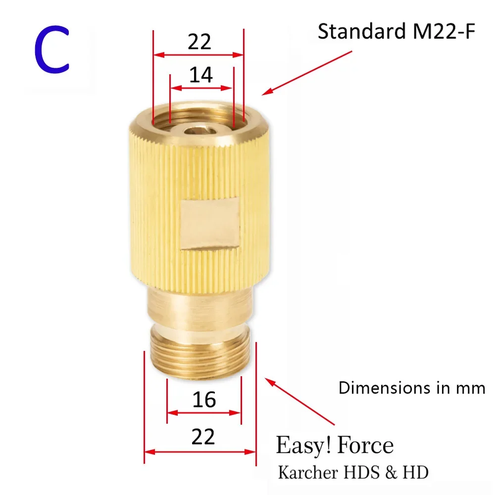 Pressure Washer Brass Connector Fitting Car Washer Adapter Connection for Karcher HD HDS Easy Force Spray Gun Lance Hose M22