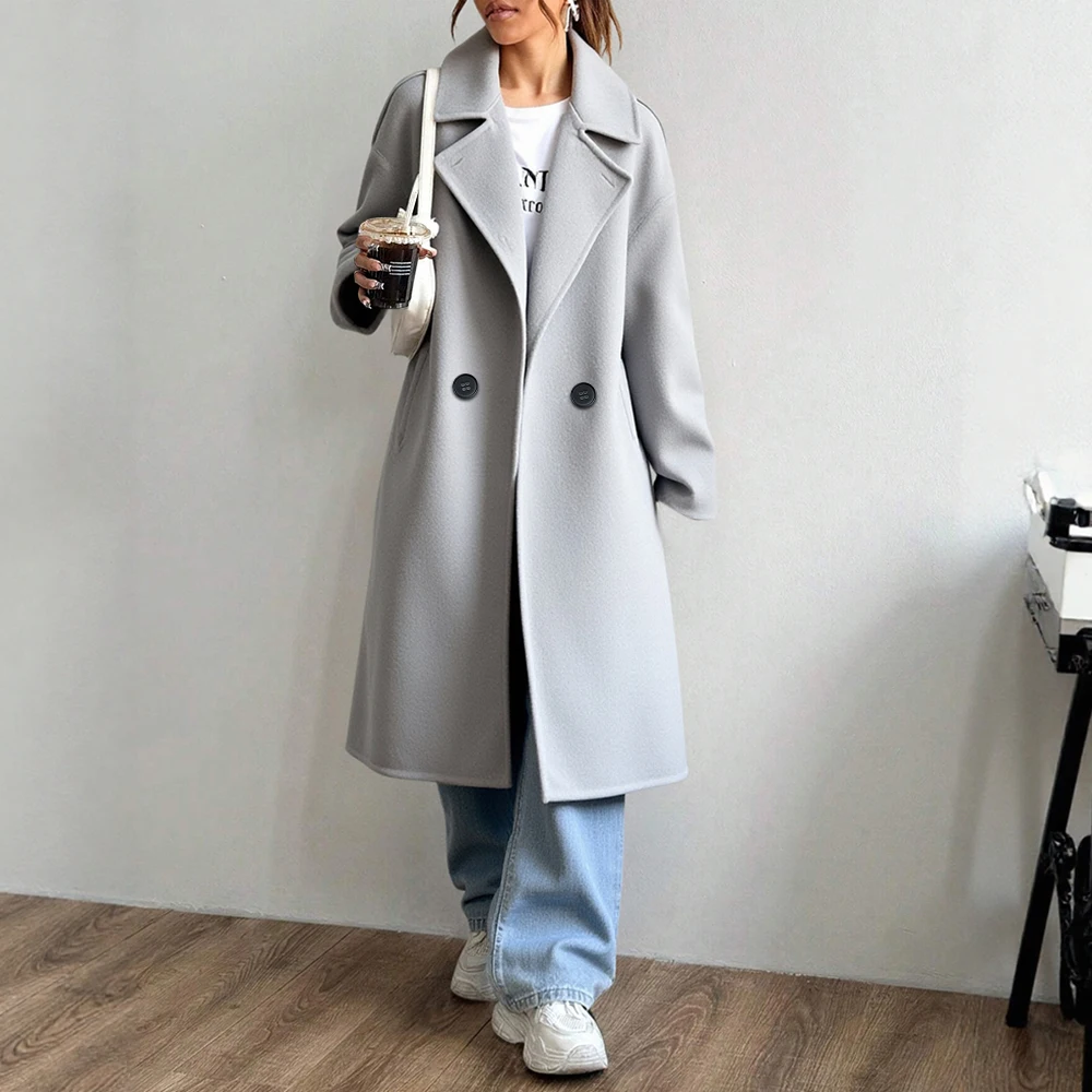 

Mia Muse Boutique Autumn Winter Coats 2025 Women's K-Fashion Solid Color Long Sleeve Lapel Loose Fit Office Lady Coats