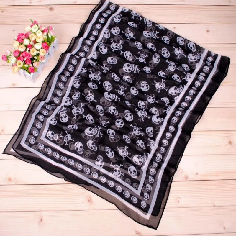 Chiffon Skull Scarf 150*50CM Geometric Printing Pattern Fashion Street Style Holiday Beach Spring Autumn Decorative Shawls New