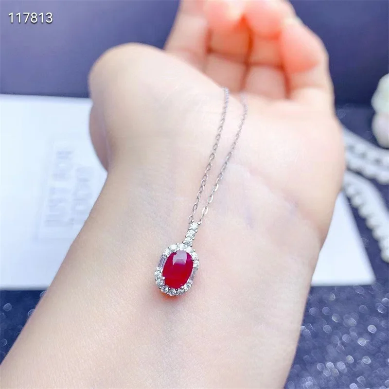 

Natural Pigeon Red Ruby Pendant Necklace 1 Carat 925 Silver Natural Gemstone Jewelry for Women Female with Certificate