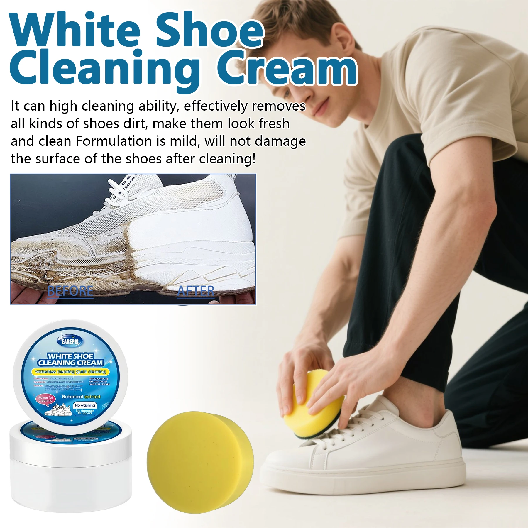 

Белый крем для чистки обуви - отбеливающий и осветляющий для удаления пятен, для искусственной кожи, автоинтерьеров, двигателей