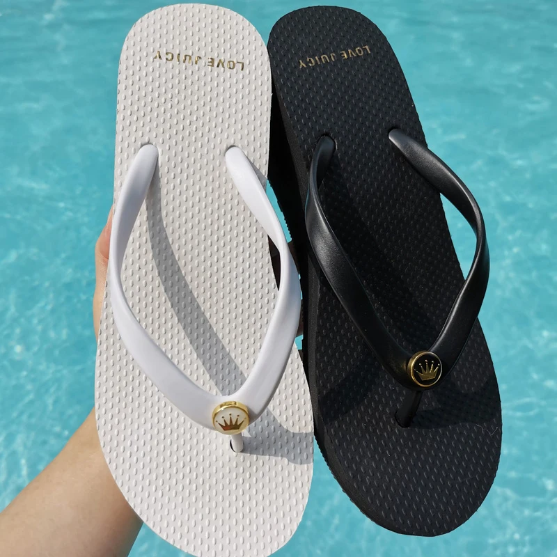 Flip-Flops for Women Summer Beach Slope Heel Rubber Sandals for Holiday Wet Bathroom Thick Soled Solid Color Fashion Slippers