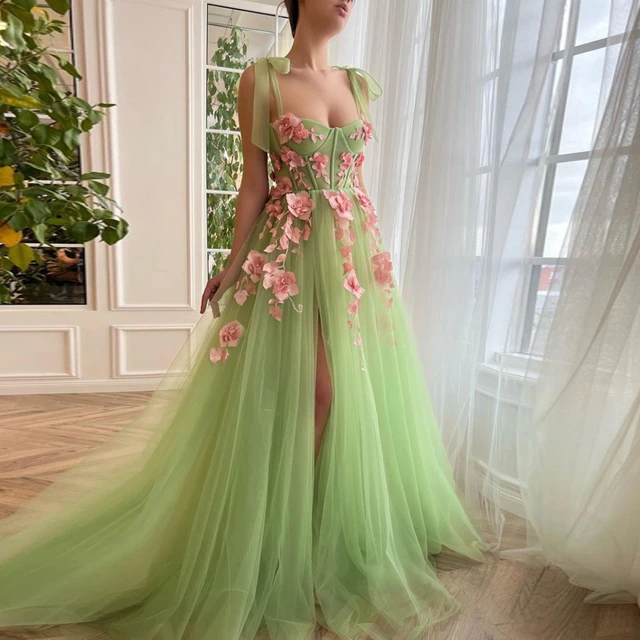 Green dress with pink flowers best sale