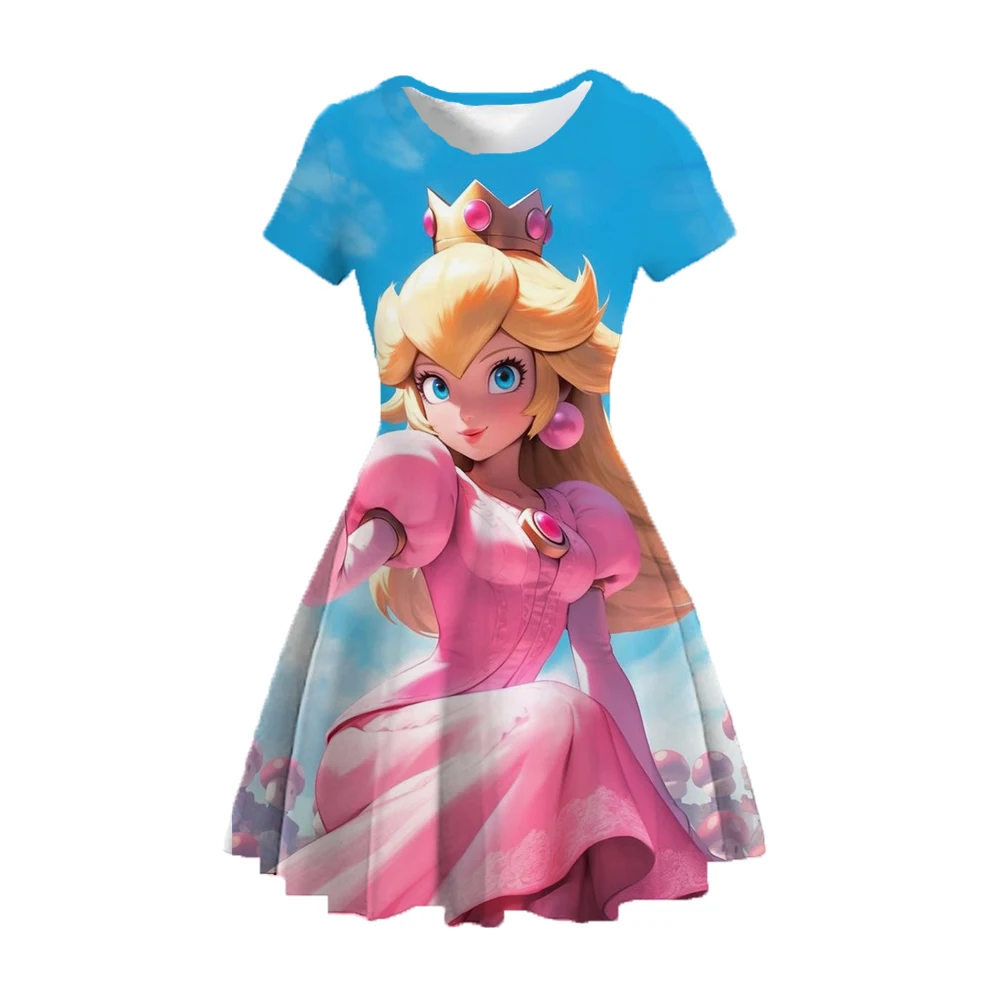 new summer Peach Princess print children's clothing cartoon short-sleeved dress little girl casual breathable princess dress