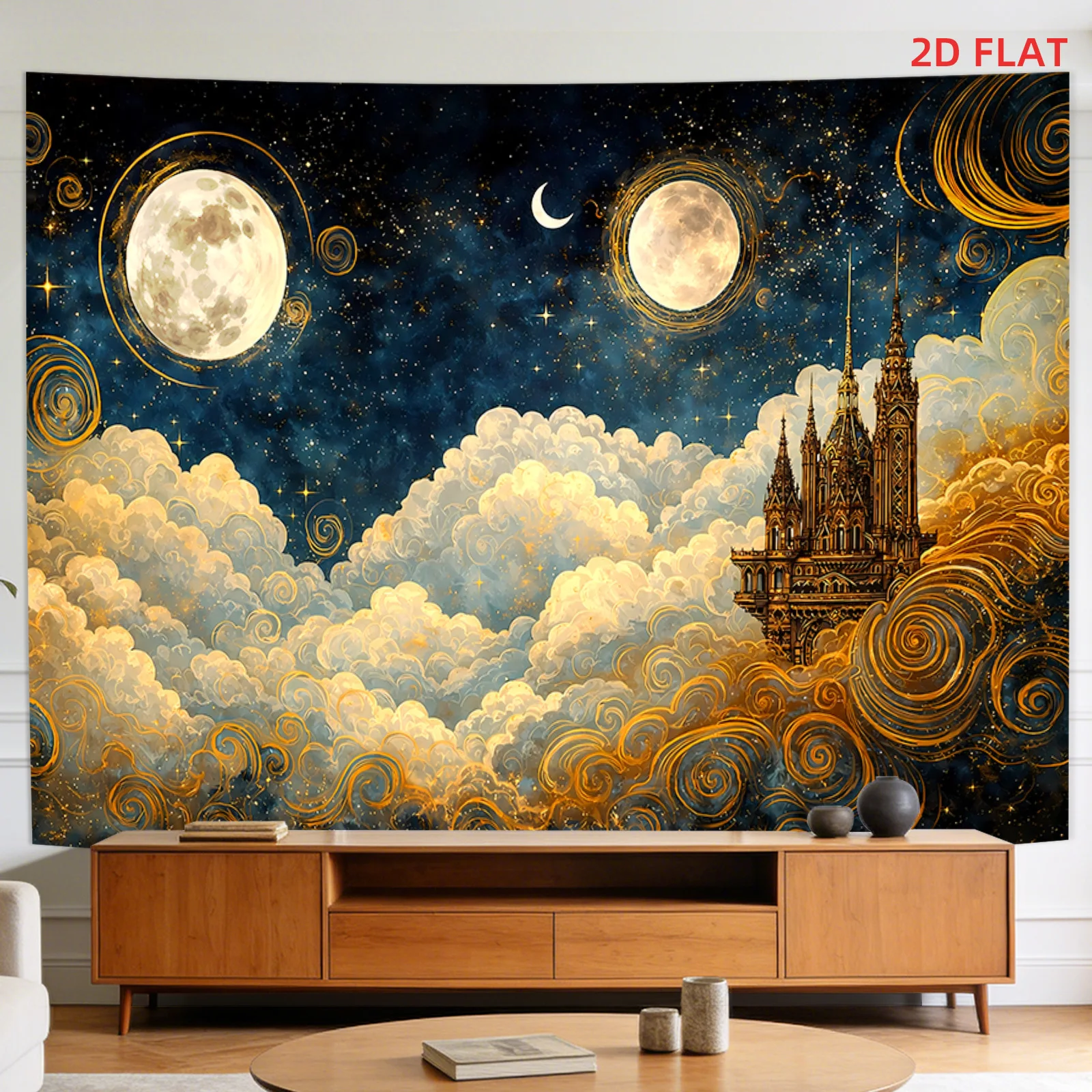 Epic Celestial Cosmic Tapestry Galaxy Moon Stars Castle Mural Wall Art Decor Large Size Bedroom Living Room Accent