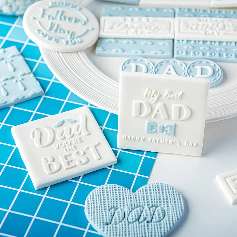 Happy Father\'s Day Acrylic Cookie Embosser Mold Dad\'s Festival 3D Fondant Icing Cookie Stamp Handmade Gift Baking Biscuit Mold