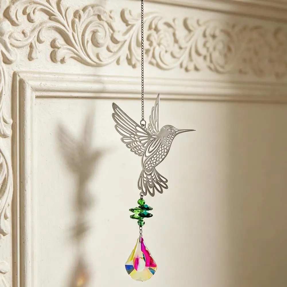 Bright Spot Projector Suncatcher Hanging Metal Hummingbird Suncatcher with Faux Prisms Rainbow Maker Window Ornament Garden Home