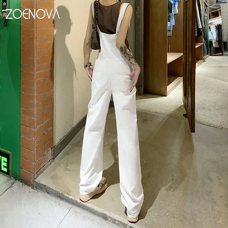 ZOENOVA Denim Straps Wide Leg Pants Summer New Age Reducing Loose Fitting Straight Leg Jeans Casual Elegant High Street Style