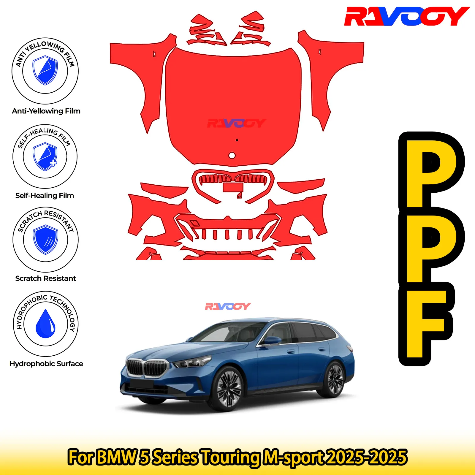 

For BMW 5 Series Touring M-sport 2025-2025 Glossy Matte Black Precut front PPF Kit Paint Protection Film