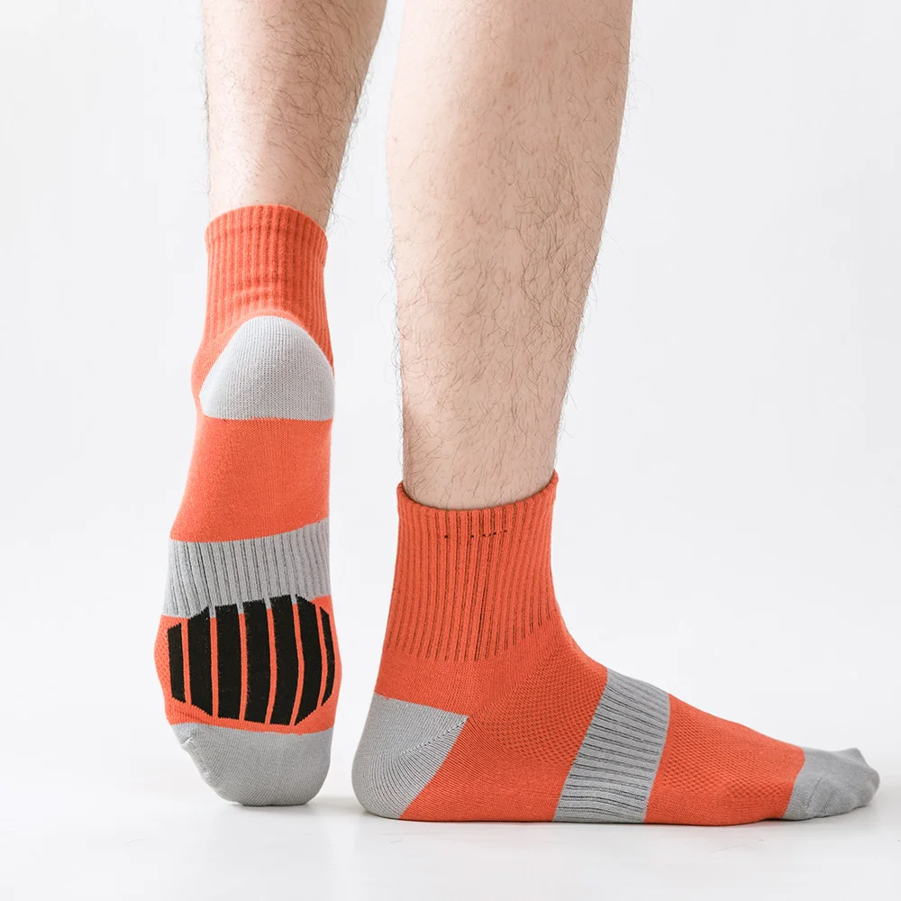 

1 Pair Men's Mesh Socks With Waistband And Patchwork Sports Socks, Sweat Absorbing Breathable Cotton Socks Men