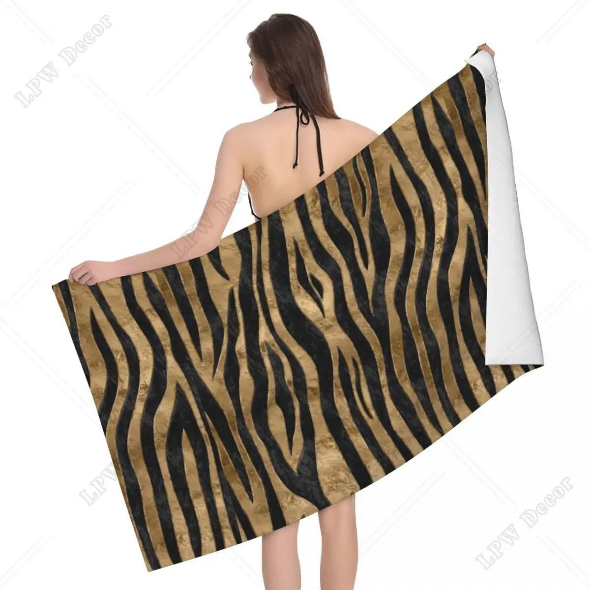 Custom Tiger Faux Fur Texture Black Abalone And Gold Bath Beach Towel Microfiber Animal Texture Shower Sports Yoga Towels