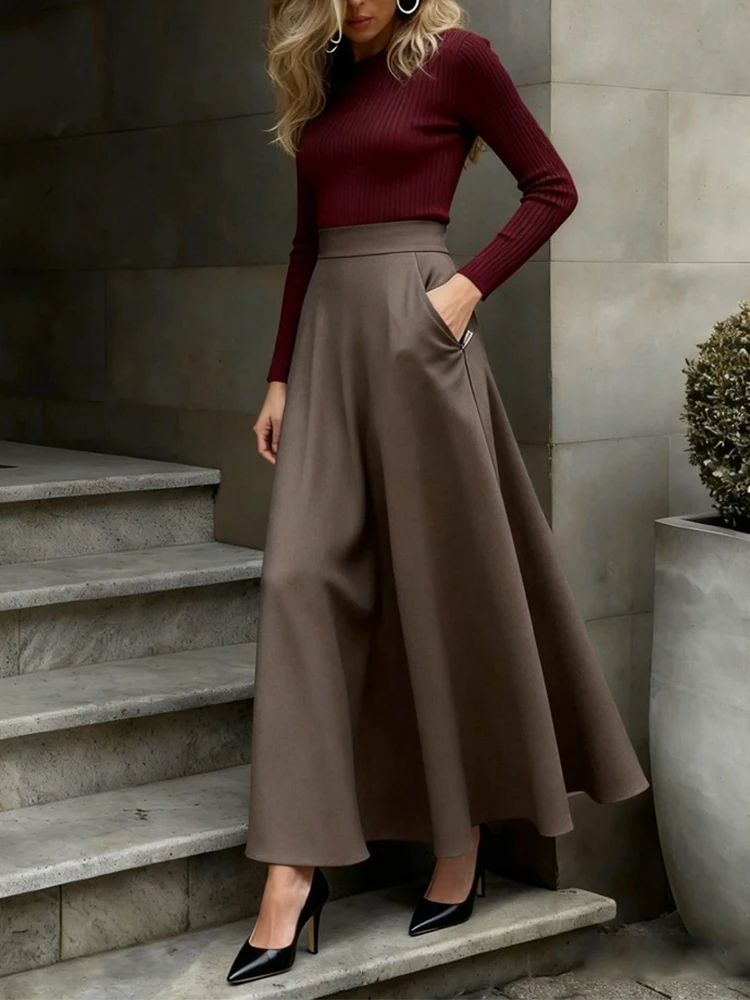 

Повседневные женские плиссированные длинные юбки для вечеринок, элегантные однотонные юбки А-силуэта с высокой талией, летние модные юбки с карманами для офиса и повседневной носки