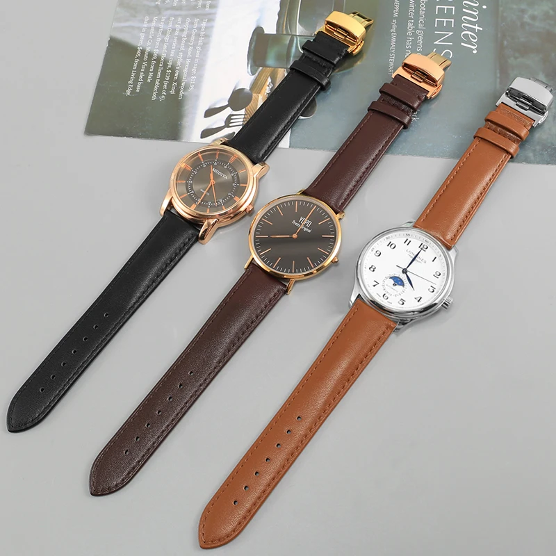 Universal Various Brands Of Soft Plain Grain Leather Watch Strap With Men's And Women's 16/18/20/22/24mm