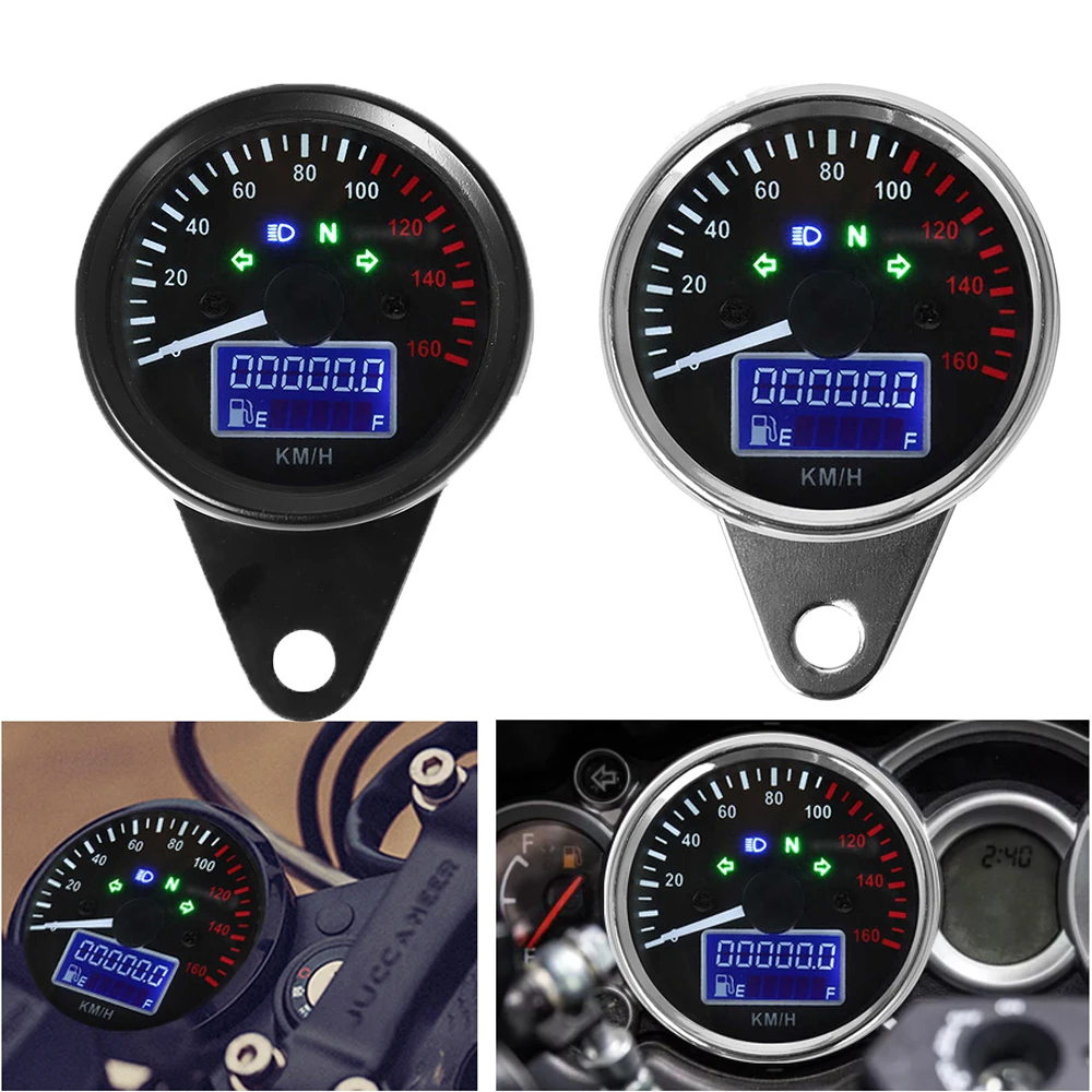 Universal 12V Motorcycle Odometer Speedometer Retro LED Digital fuel meter Gauge instrument For Cafe Racer