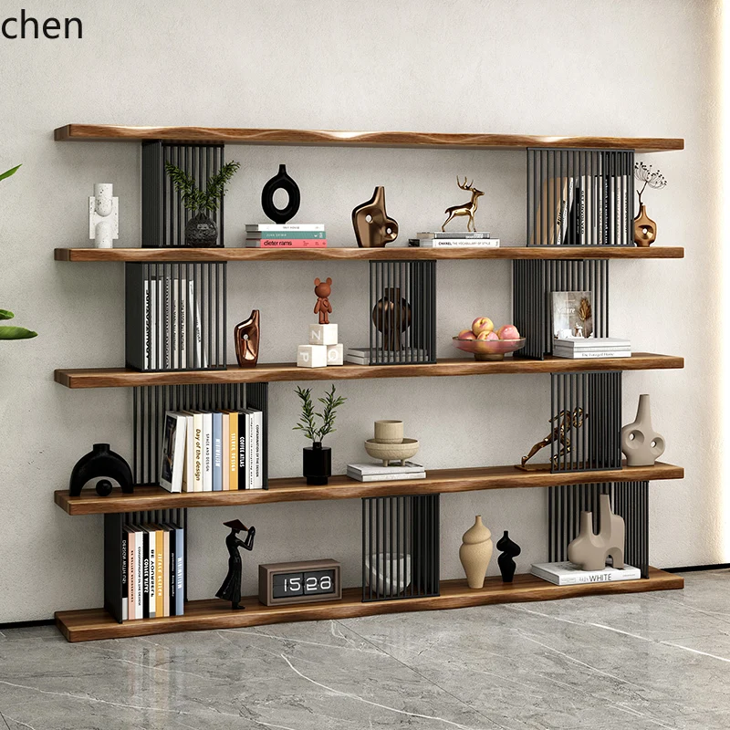 

LXC Living Room Partition Solid Wood Bookshelf Floor-standing Storage Rack Wall Bookcase Integrated Wall-mounted Light Luxury