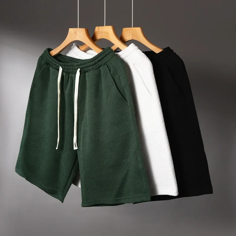 

Поп-летние свободные шорты высокого класса в гонконгском стиле для мужчин, однотонные повседневные универсальные шорты пяти дюймов