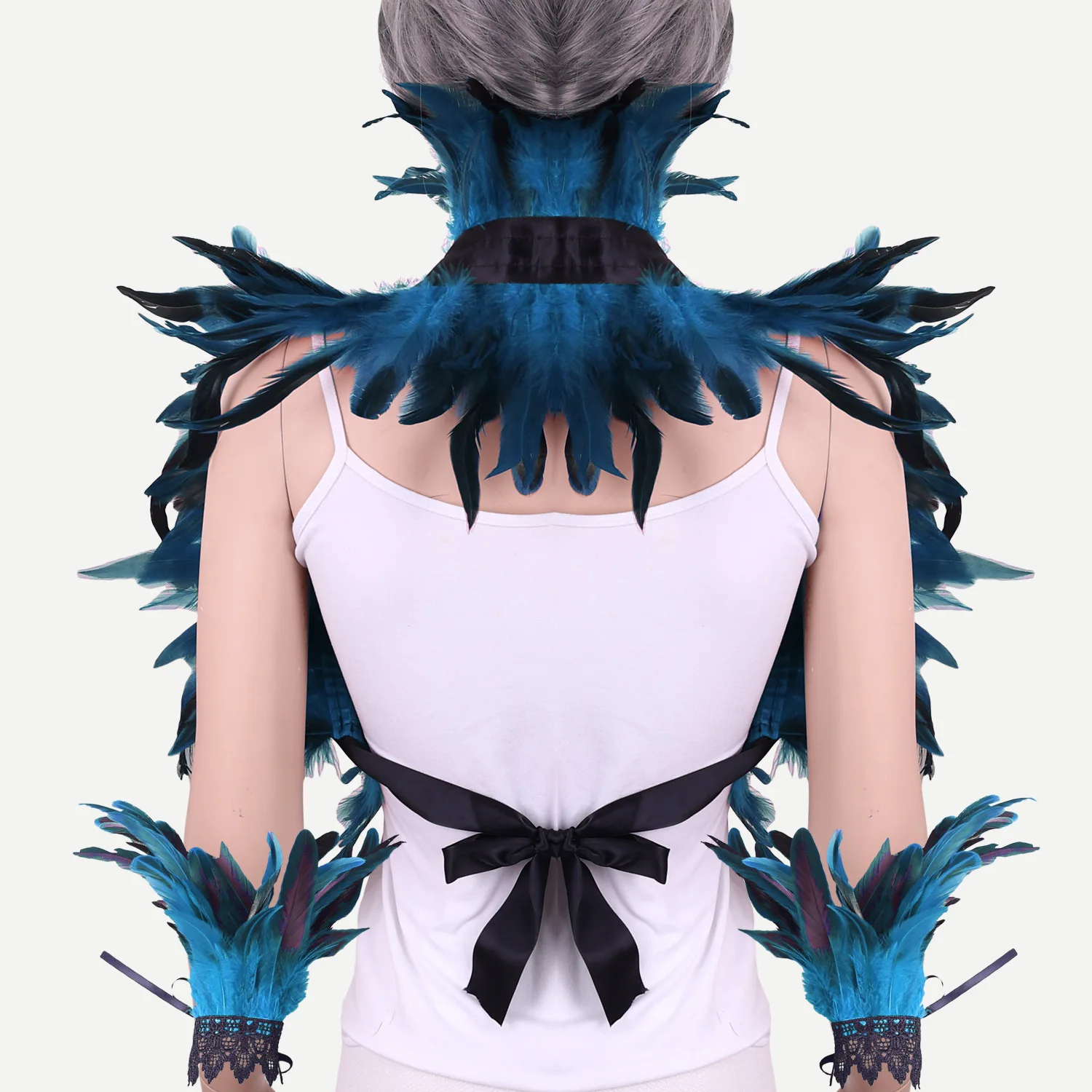 Natural Feather Shrugs Shawl with Wrist Cuffs Cosplay Black Halloween Luxury Feather Shoulder Wraps Sexy Punk Gothic Scarves