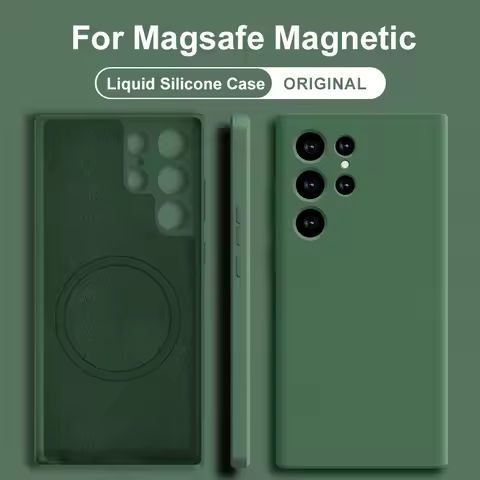 Original For Magsafe Silicone Case For Samsung Galaxy S22 S23 S24 S25 Ultra S21 FE Wireless Charging Magnetic Cover Accessories
