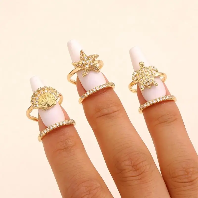  Ocean Theme Manicure Jewelry Finger Tip Rings for Theme Parties and Nightclubs