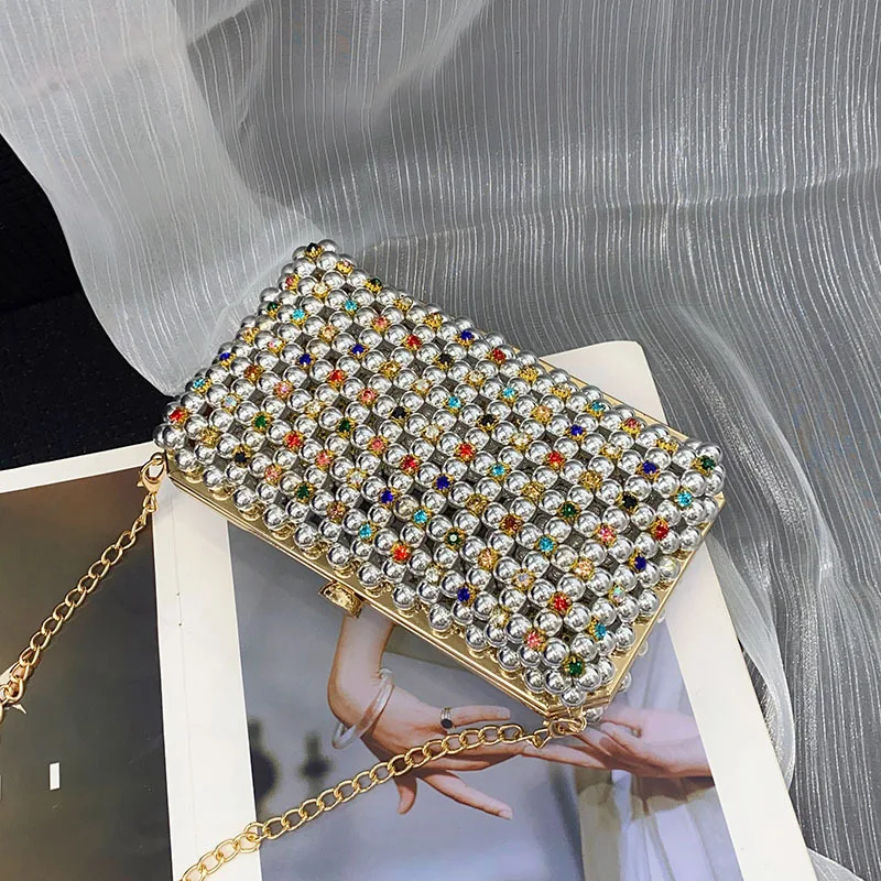 

Fashion Elegant Women Colored Diamond Inlay Luxury Special Crystals Beaded Pearl Evening Clutch Bags Wedding Party Clutch 2024