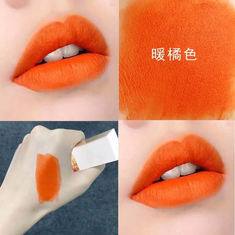 Matt Orange Lipstick High Visibility Color Silky Smooth Lip Glaze Moisturizing Non-stick Cup Lip Gloss Korean Makeup Cosmetics