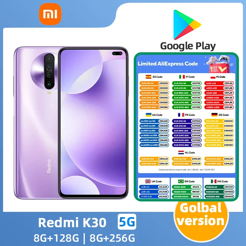 xiaomi redmi k30 5G Android Unlocked 6.67 inch 8GB RAM 256GB ROM All Colours in Good Condition Original used phone