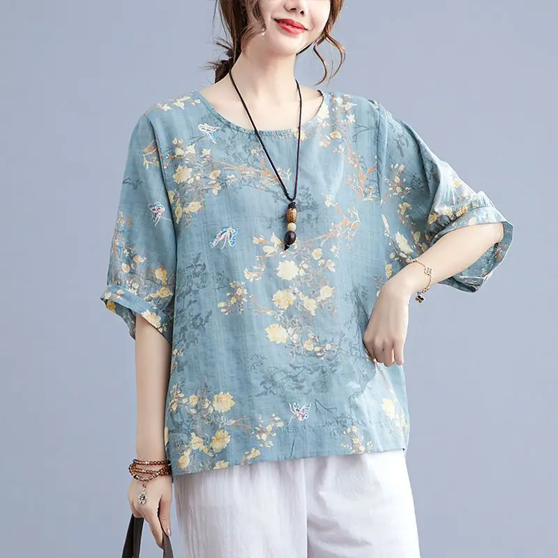 Women Summer Fashion Trend Loose Large Size Appear Thin Printing O-neck Short Sleeve T-Shirt Ladies Casual All-match Top Tee